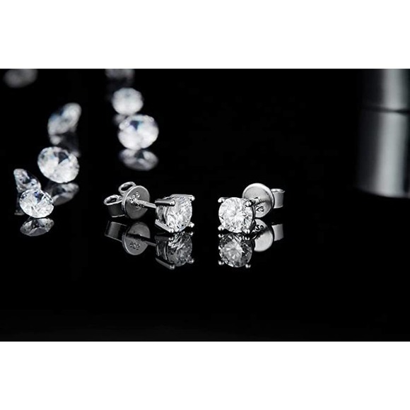 Sterling Silver 2 Carat Round Moissanite Stud Earrings (6.5 MM, Certified) - Picture 3 of 4